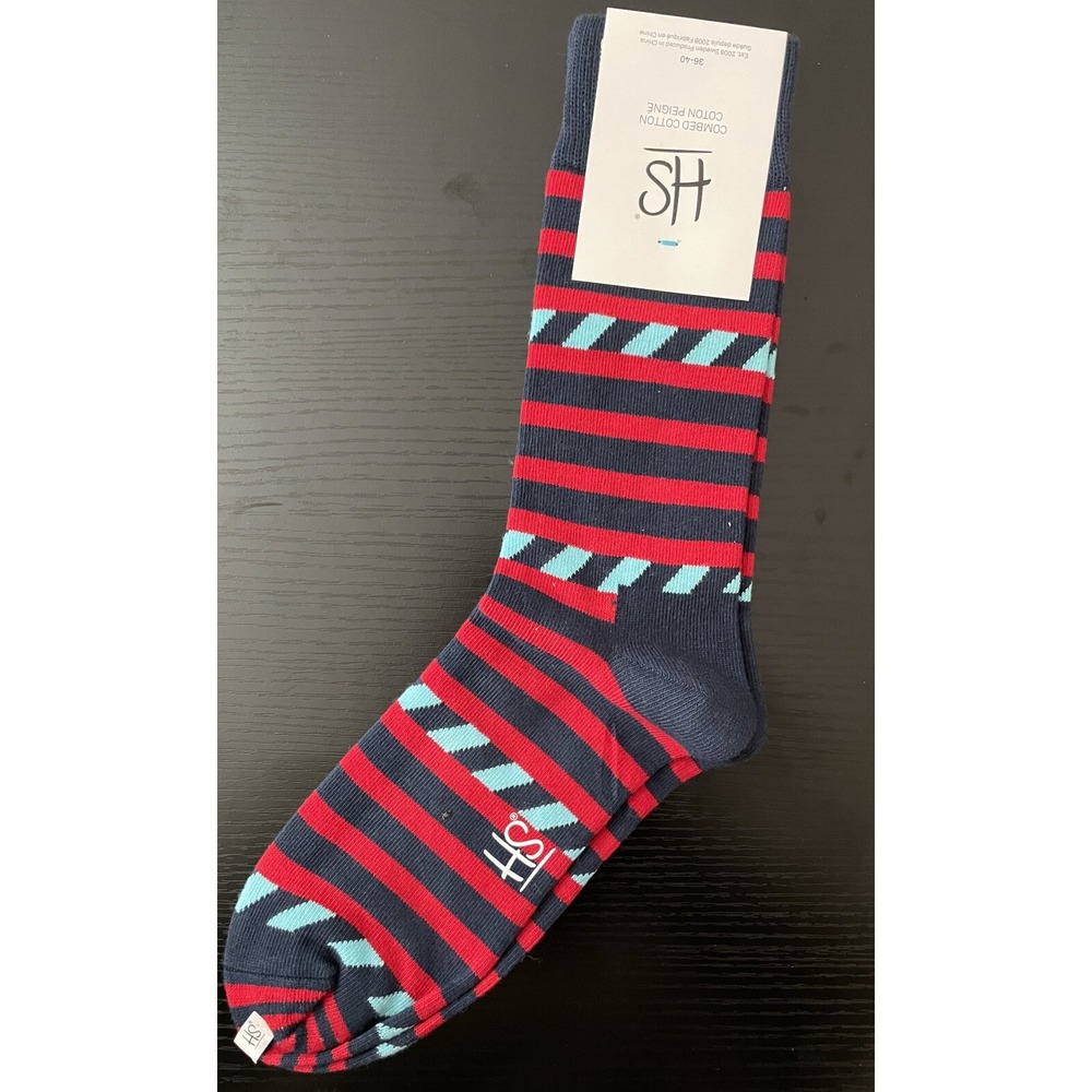 Happy Socks Men's Striped Socks‎ Red Blue Combed Cotton Size 8–12